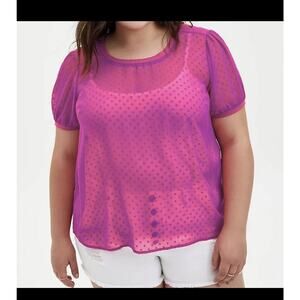 TORRID Plus Size Pink Chiffon Clip Dot Blouse Sheer Sz 4